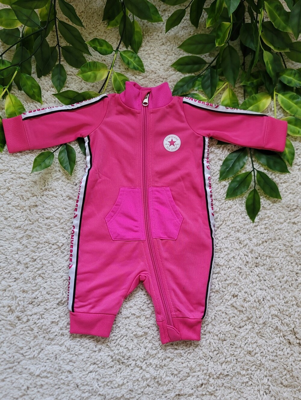 Baby Girl Hot Pink Converse Jumpsuit (Newborn)